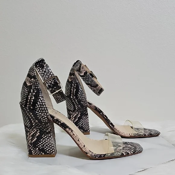 Vince Camuto Black and Tan Snakeskin Heels - Picture 12 of 16